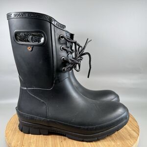 Bogs Womens Rain Boots Sz 7 Amanda Plush Lace Up Waterproof Winter Black